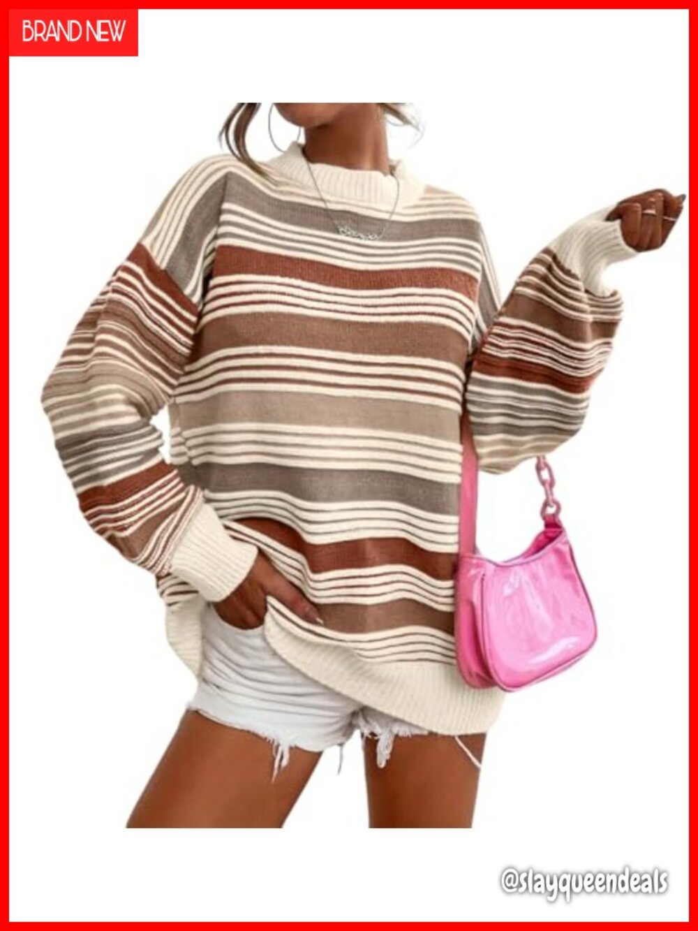 Oversized Striped Pullover Sweater Fall Winter Knit Top Crew Neck Long Sleeve
